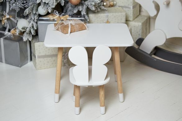 Белый прямоугольный столик и стульчик детский белоснежный бабочка. Белый детский столик
