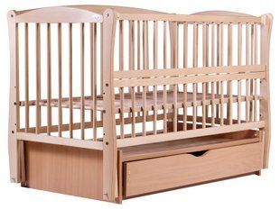 Кровать Babyroom Элит резьба маятник, ящик, откидной бок DER-7 бук светлый (натуральный) 622038 фото