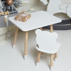 Білий прямокутний столик і стільчик дитячий білосніжний ведмежа. Білий дитячий столик