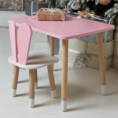 Розовый прямоугольный столик и стульчик детский зайка с белым сиденьем. Розовый детский столик