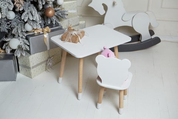 Белый прямоугольный столик и стульчик детский белоснежный ведмежонок. Белый детский столик ребенку 2-7лет Colors