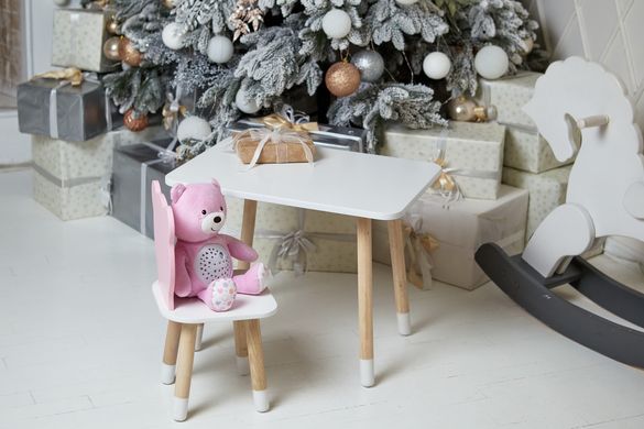 Стол и стульчик ребенку 2-7лет розовый ведмежонок с белым сиденьем. Белый детский столик