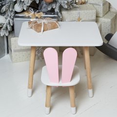 Стол и стульчик ребенку 2-7лет розовый зайчик с белым сиденьем. Белый детский столик