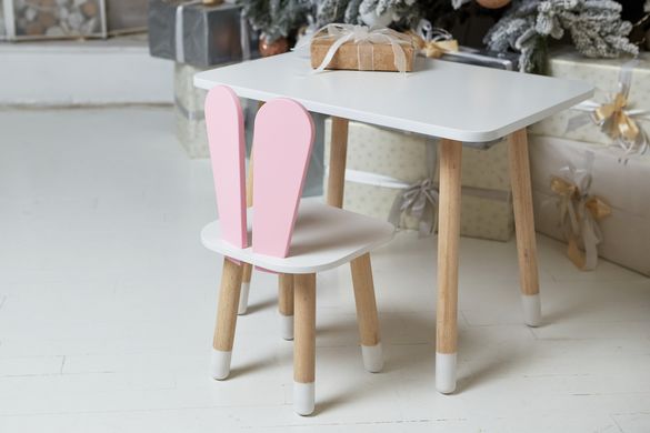 Стол и стульчик ребенку 2-7лет розовый зайчик с белым сиденьем. Белый детский столик