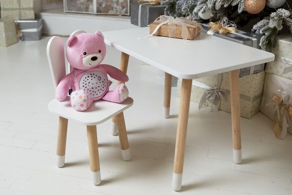 Стол и стульчик ребенку 2-7лет белоснежный зайчик. Белый детский столик