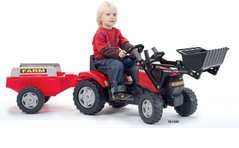 Детский трактор на педалях с прицепом и передним ковшом Falk 961AM CASE IH MAXXUM (цвет - красный) 961AM фото