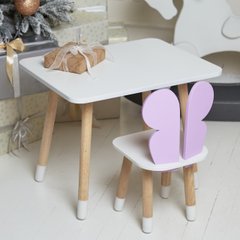 Стол и стульчик ребенку 2-7лет фиолетовый бабочка с белым сидением. Белый детский столик