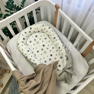 Кокон для новорожденного M.Sonya Baby Design Premium Stars серо-бежевый 3383 фото