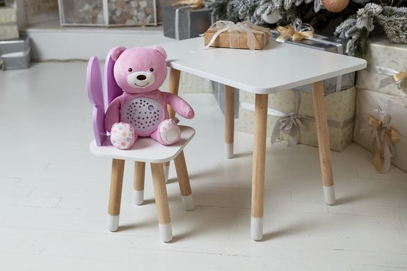 Стол и стульчик ребенку 2-7лет фиолетовый бабочка с белым сидением. Белый детский столик