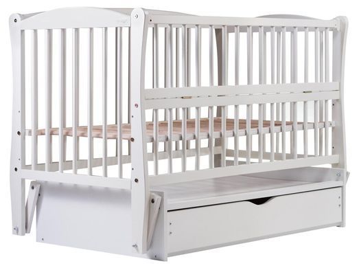 Кровать Babyroom Элит резьба маятник, ящик, откидной бок DER-7 бук белый 622035 фото