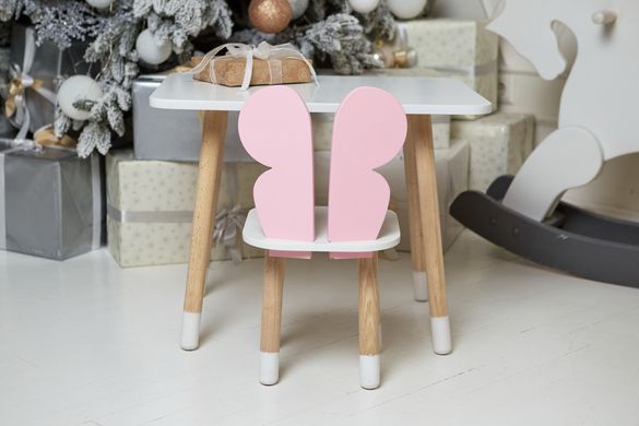 Белый прямоугольный столик и стульчик детский розовый бабочка с белым сидением. Белый детский столик ребенку 2-7лет Colors