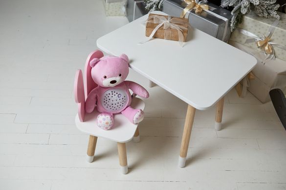 Белый прямоугольный столик и стульчик детский розовый бабочка с белым сидением. Белый детский столик ребенку 2-7лет Colors