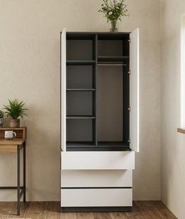 Шкаф распашной с ящиками и штангой NC80-2 210х80 см Next Systems Anthracite / White