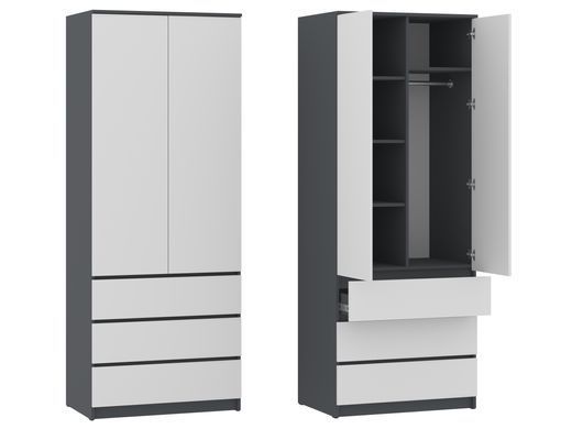 Шафа розпашна з шухлядами та штангой NC80-2 210х80 см Next Systems Anthracite / White