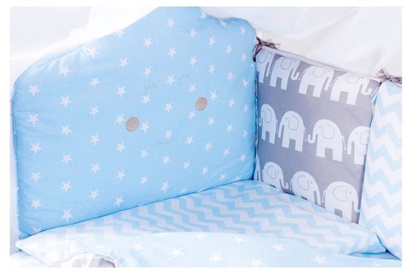 Дитяча постiль Babyroom Bortiki lux-08 elephant блакитний - сірий 622612 фото