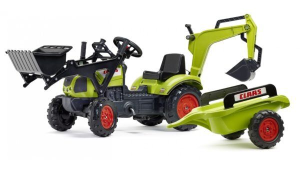 Дитячий трактор на педалях з причепом, переднім і заднім ковшами Falk 2040N CLAAS ARION (колір - зелений) 2040N фото