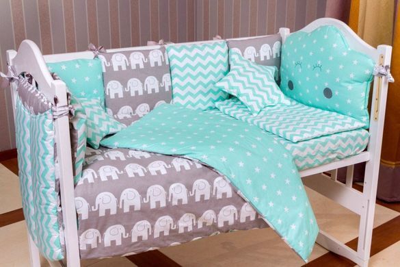 Детская постель Babyroom Bortiki lux-08 elephant бирюзовый - серый 620795 фото