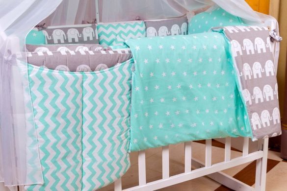 Детская постель Babyroom Bortiki lux-08 elephant бирюзовый - серый 620795 фото