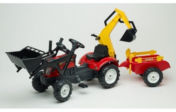 Дитячий трактор на педалях з причепом, переднім і заднім ковшами Falk 2051CN RANCH (колір - червоний) 2051CN фото