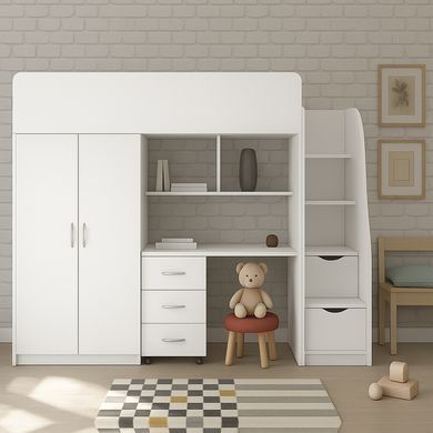 Кровать-чердак BED-ROOM Машинка с столом и шкафом Color 1 VDB1 фото
