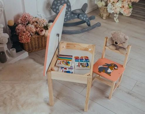 Стіл та стілець дитячий. Для навчання, малювання, гри. Стіл з ящиком і стільчик. Дитячий дерев'яний столик та стілець