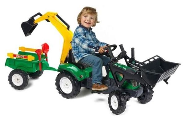 Детский трактор на педалях с прицепом, передним и задним ковшами Falk 2052CN RANCH (цвет - зеленый) 2052CN фото
