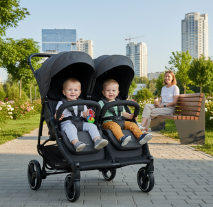 Прогулочная коляска для двойни и погодок Euro-Cart Doblo 2026 до 22 кг (ширина 74 см) Iron 20135 фото