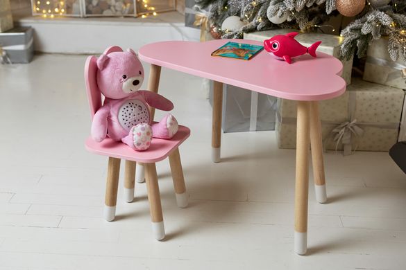 Детский столик тучка и стульчик ушки зайки раздельные розовые. Столик для игр, уроков, еды ребенку 2-7лет Colors