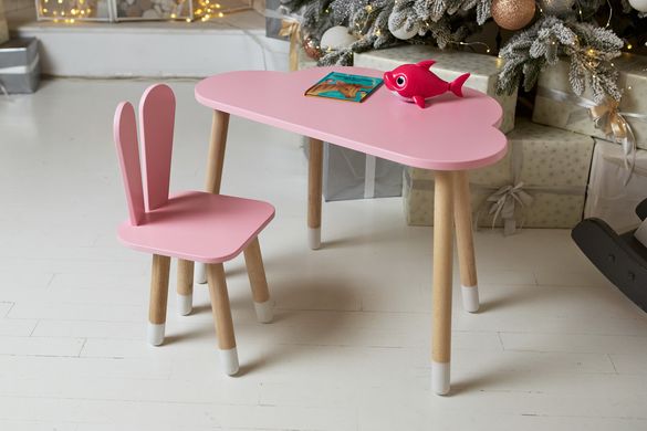 Детский столик тучка и стульчик ушки зайки раздельные розовые. Столик для игр, уроков, еды ребенку 2-7лет Colors