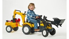 Детский трактор на педалях с прицепом, передним и задним ковшами Falk 2055CN RANCH (цвет - желтый)