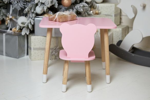 Рожевий прямокутний столик і стільчик дитячий ведмежа. Рожевий дитячий столик