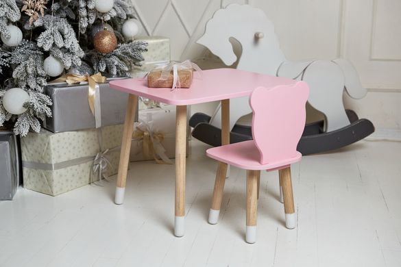Рожевий прямокутний столик і стільчик дитячий ведмежа. Рожевий дитячий столик