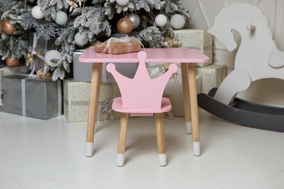 Розовый прямоугольный столик и стульчик детский корона. Розовый детский столик ребенку 2-7лет Colors