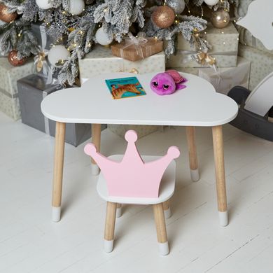 Белый столик тучка и стульчик корона детский розовый. белоснежный детский столик