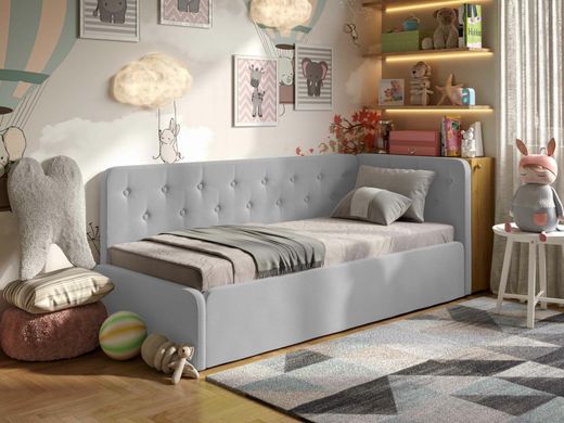Угловой диван кровать BOSTON 190х80 DecOKids с нишей и матрасом GRAY BPNM5 фото
