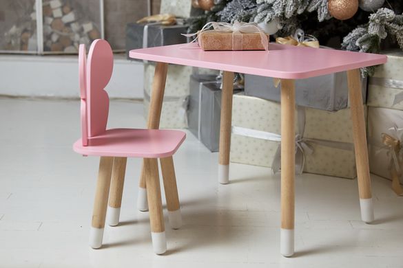 Комплект розовый прямоугольный столик и стульчик детский бабочка. Розовый детский столик