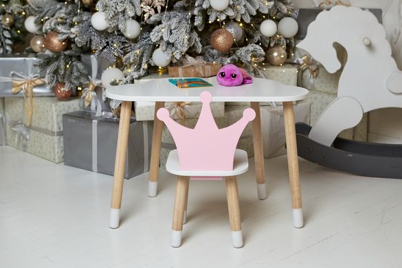 Белый столик тучка и стульчик корона детский розовый. белоснежный детский столик