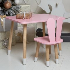 Комплект розовый прямоугольный столик и стульчик детский зайчик. Розовый детский столик