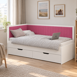 Ліжко диван кутовий з шухлядами 190х90\190х80 DecOKіds Brooklyn White Coral BR1 фото
