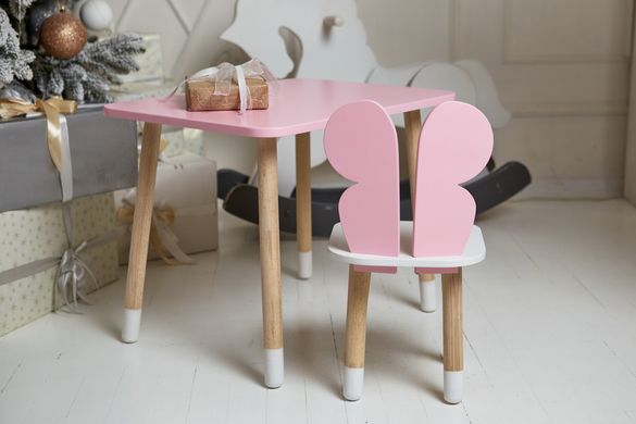 Комплект розовый прямоугольный столик и стульчик детский бабочка с белым сиденьем. Розовый детский столик ребенку 2-7лет Colors