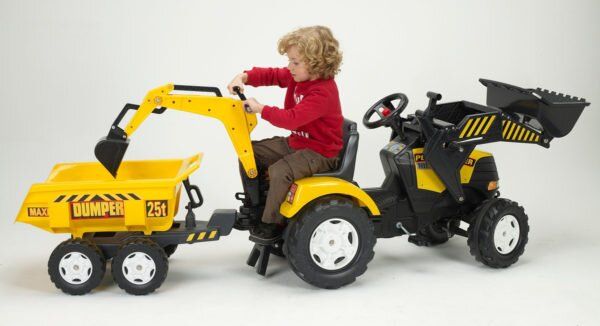 Детский трактор на педалях с прицепом, передним и задним ковшами Falk 1000WH POWERLOADER (цвет - желтый) 1000WH фото
