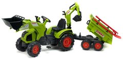 Детский трактор на педалях с прицепом, передним и задним ковшами Falk 1010WH CLAAS AXOS (цвет - зеленый)