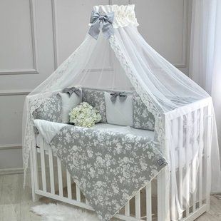 Комплект в кроватку M.Sonya №5 Акварельные цветы серый 3742 фото