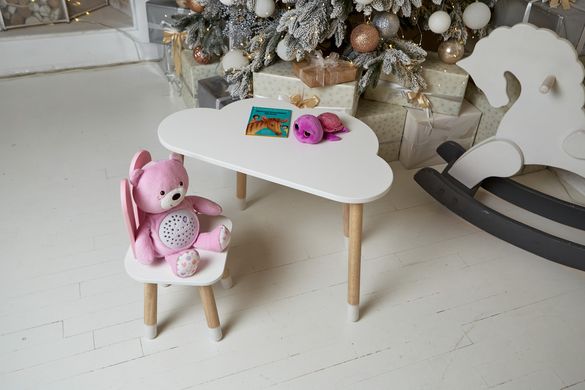 Білий столик хмарка і стільчик зайчик дитячий рожевий, білий дитячий столик