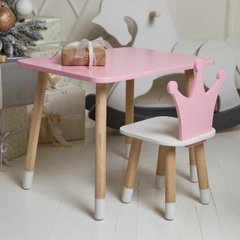 Розовый прямоугольный столик и стульчик детский корона с белым сиденьем. Розовый детский столик ребенку 2-7лет Colors
