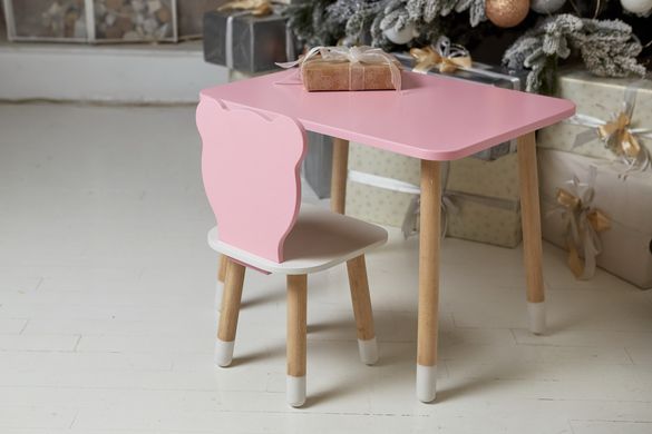 Розовый прямоугольный столик и стульчик детский ведмежонок с белым сиденьем. Розовый детский столик ребенку 2-7лет Colors