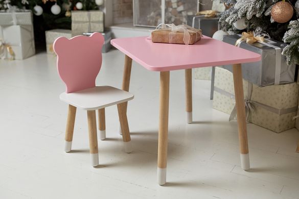 Розовый прямоугольный столик и стульчик детский ведмежонок с белым сиденьем. Розовый детский столик ребенку 2-7лет Colors