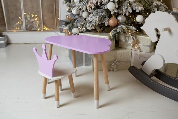 Дитячий столик хмарка та стільчик коронка фіолетовий. Столик для ігор, занять, їжі