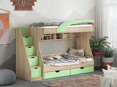 Двох'ярусне ліжко з ящиками та сходами KADET New Green KA1 фото