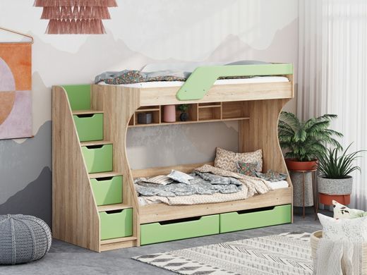 Двох'ярусне ліжко з ящиками та сходами KADET New Green KA1 фото